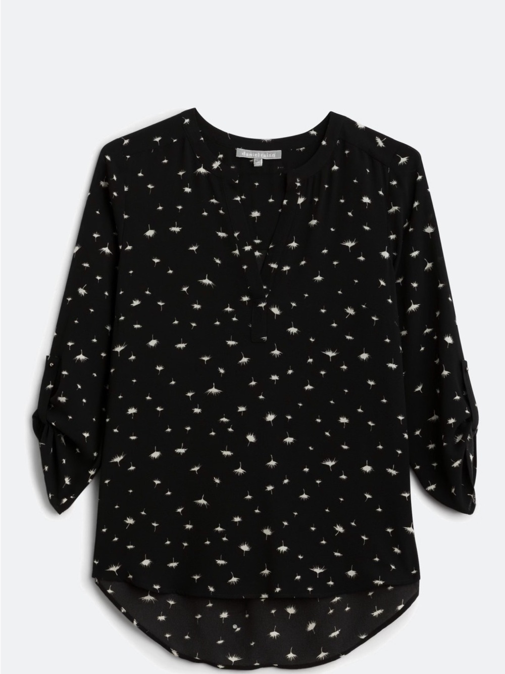 Daniel Rainn Koda Split Neck Black Top / Blouse with Floral-Dot Print